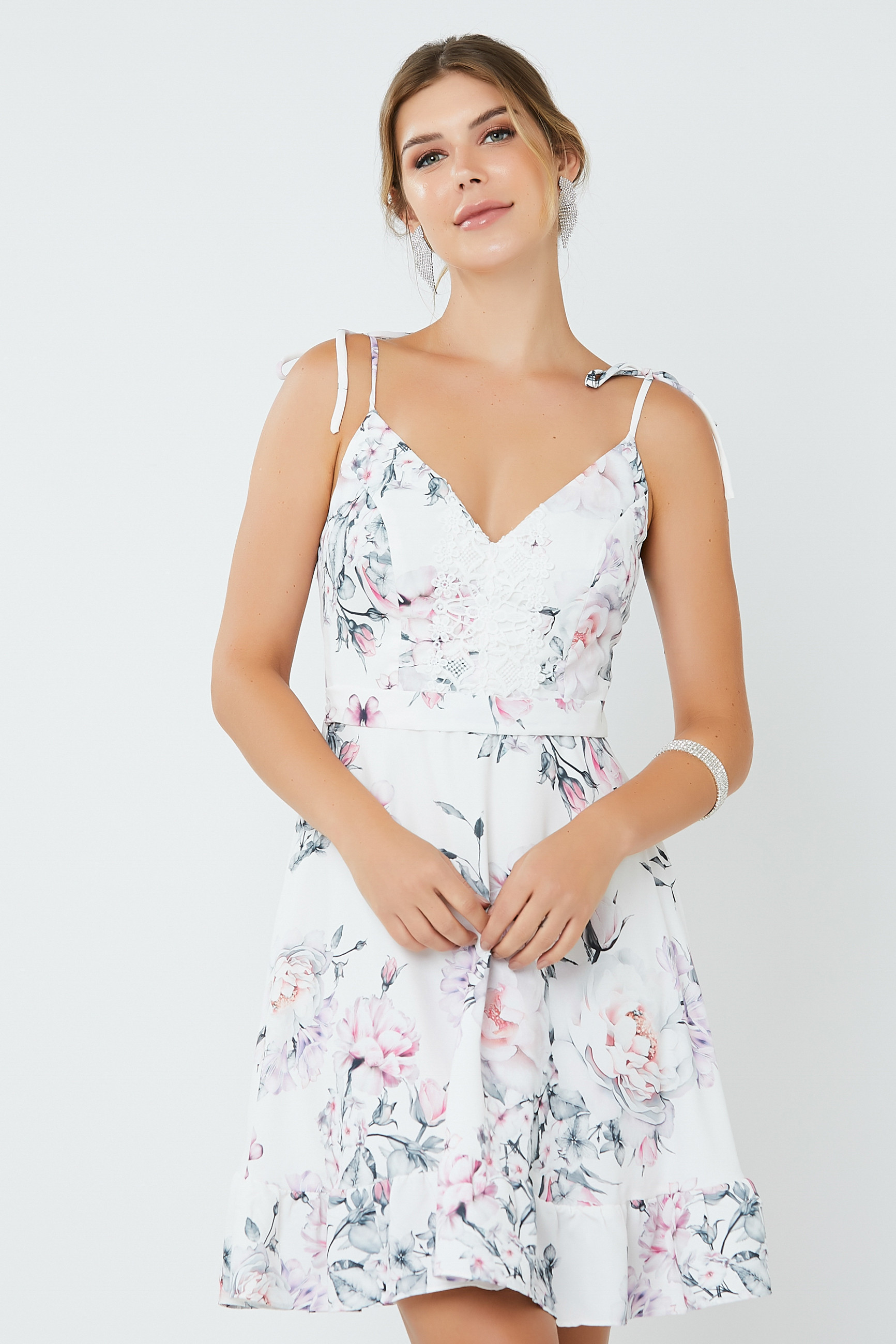 Vestido Curto Estampado Amora Off White
