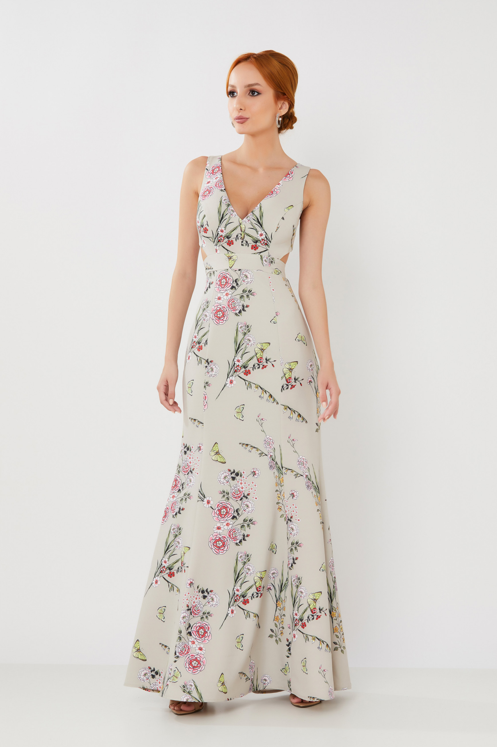 Vestido Longo Estampado Camile Bege