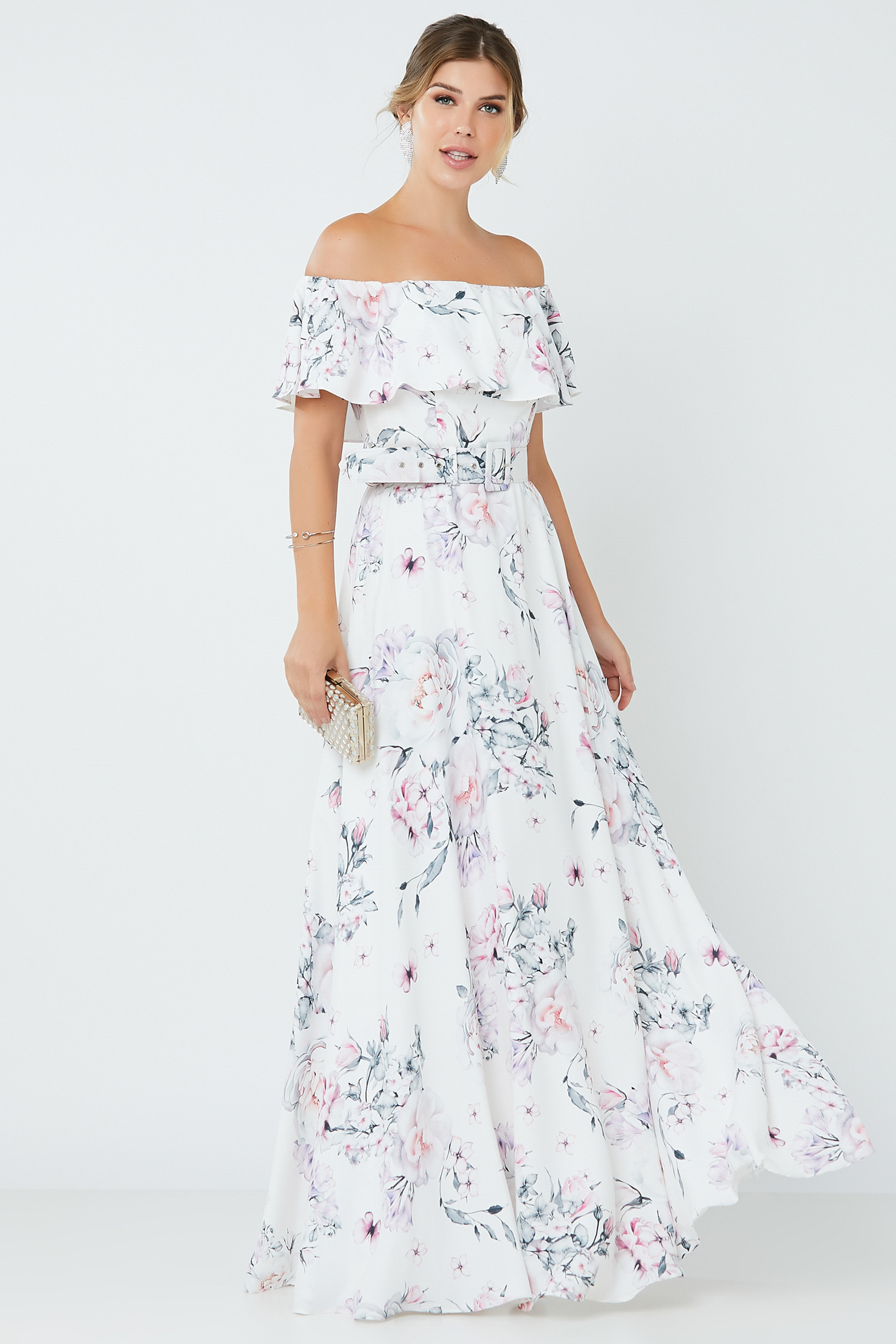 Vestido Longo Estampado Iris Off White