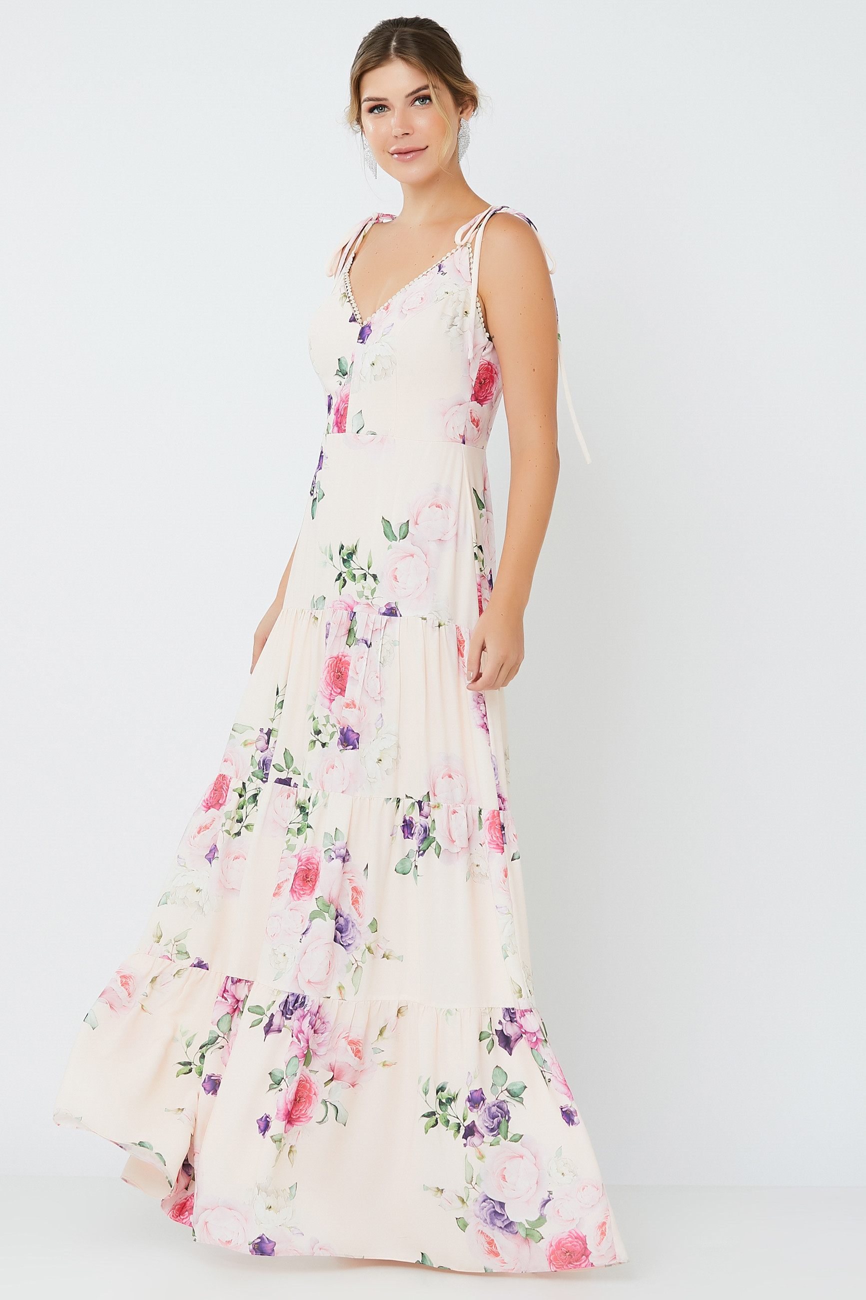 Vestido Longo Estampado Brenda Salmão