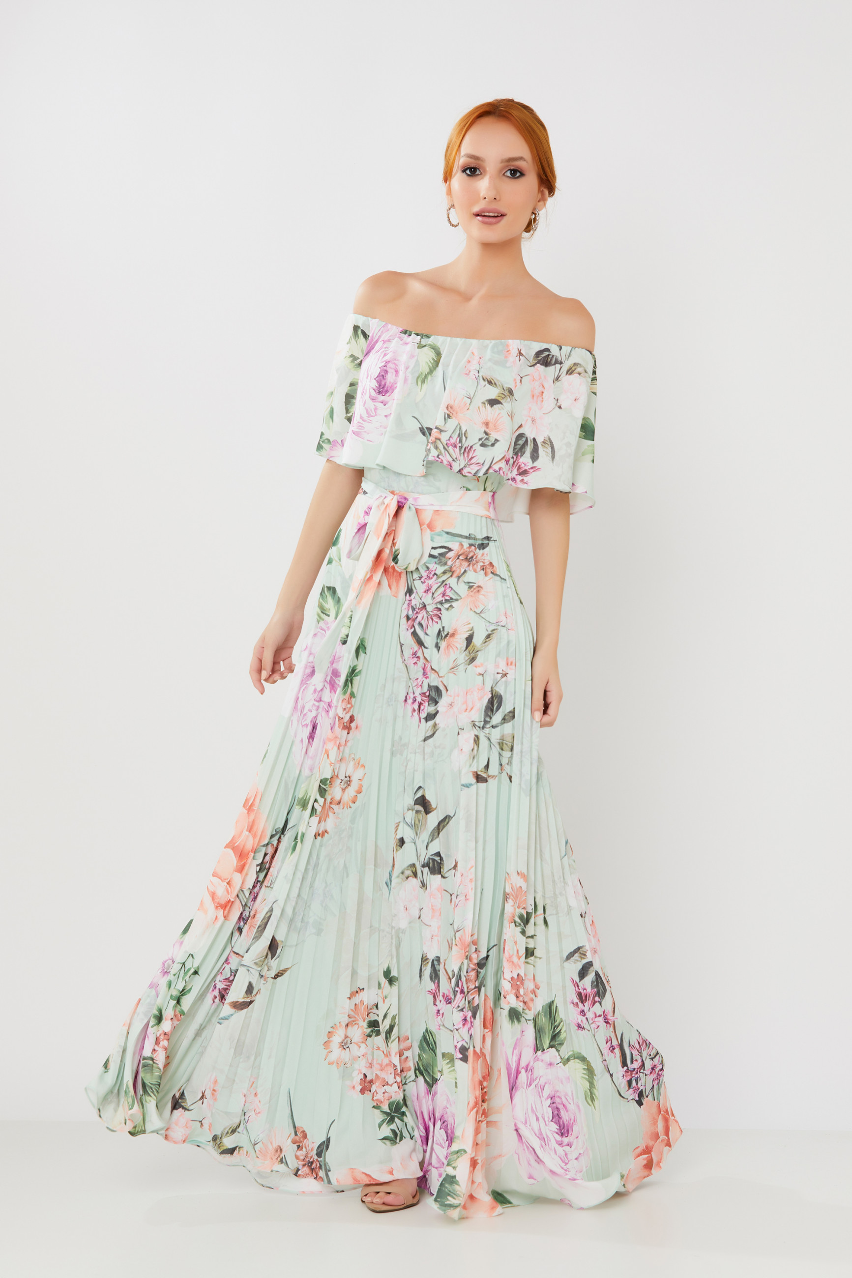 Vestido Longo Estampado Rafaela Verde Claro