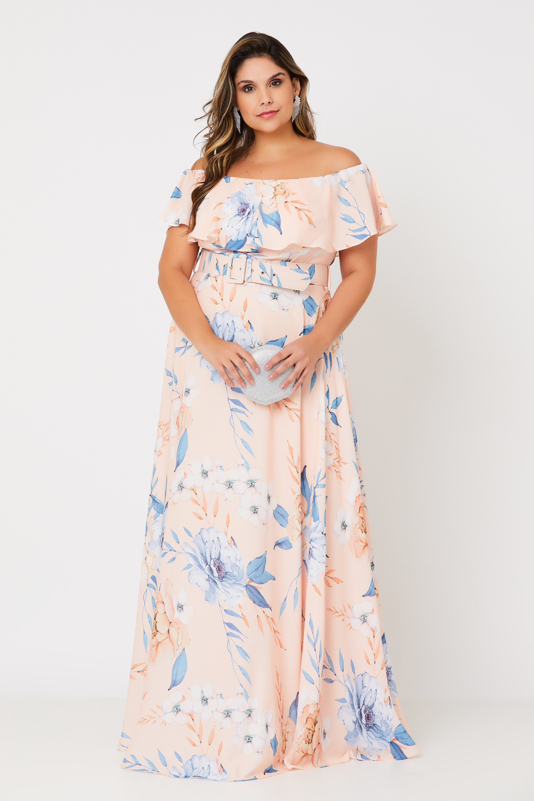 Vestido Longo Estampado Iris Salmão