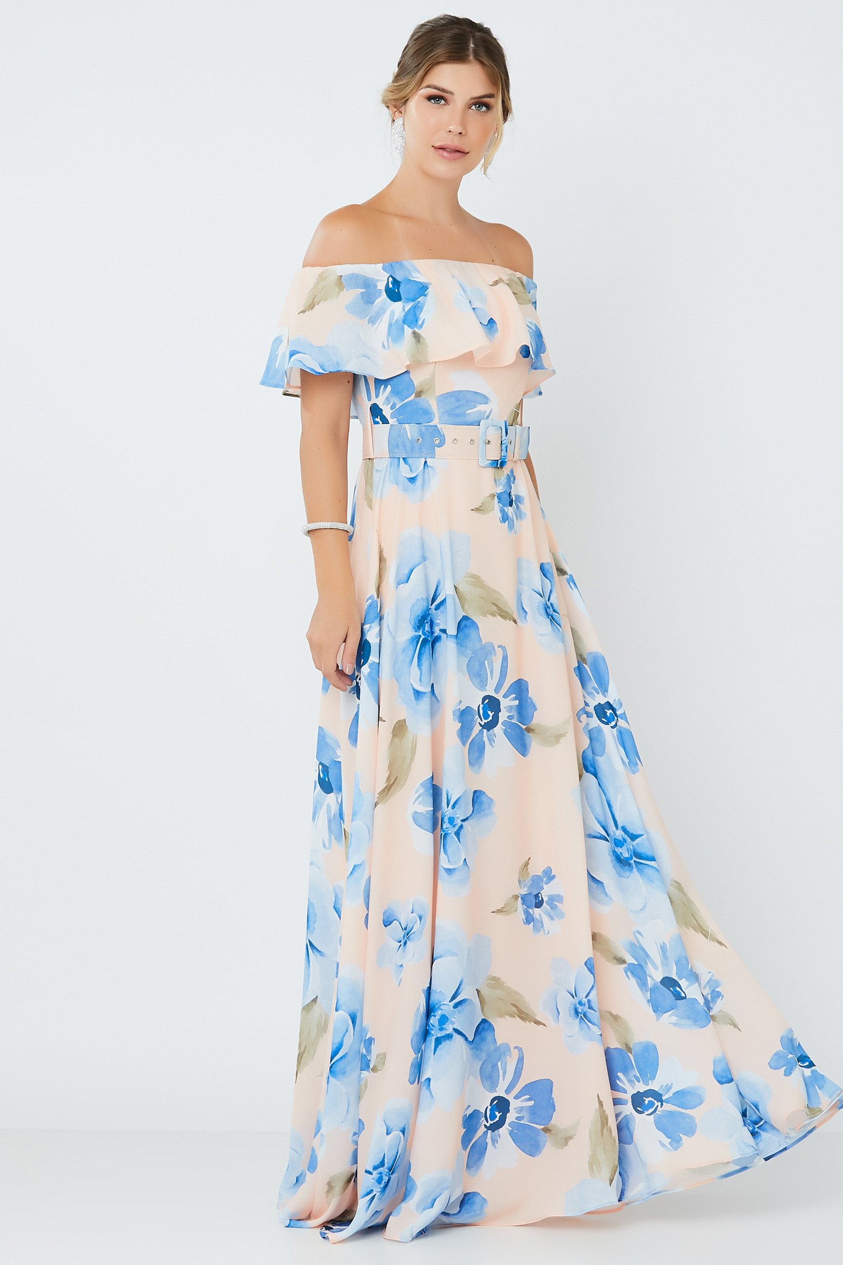 Vestido Longo Estampado Iris Salmão