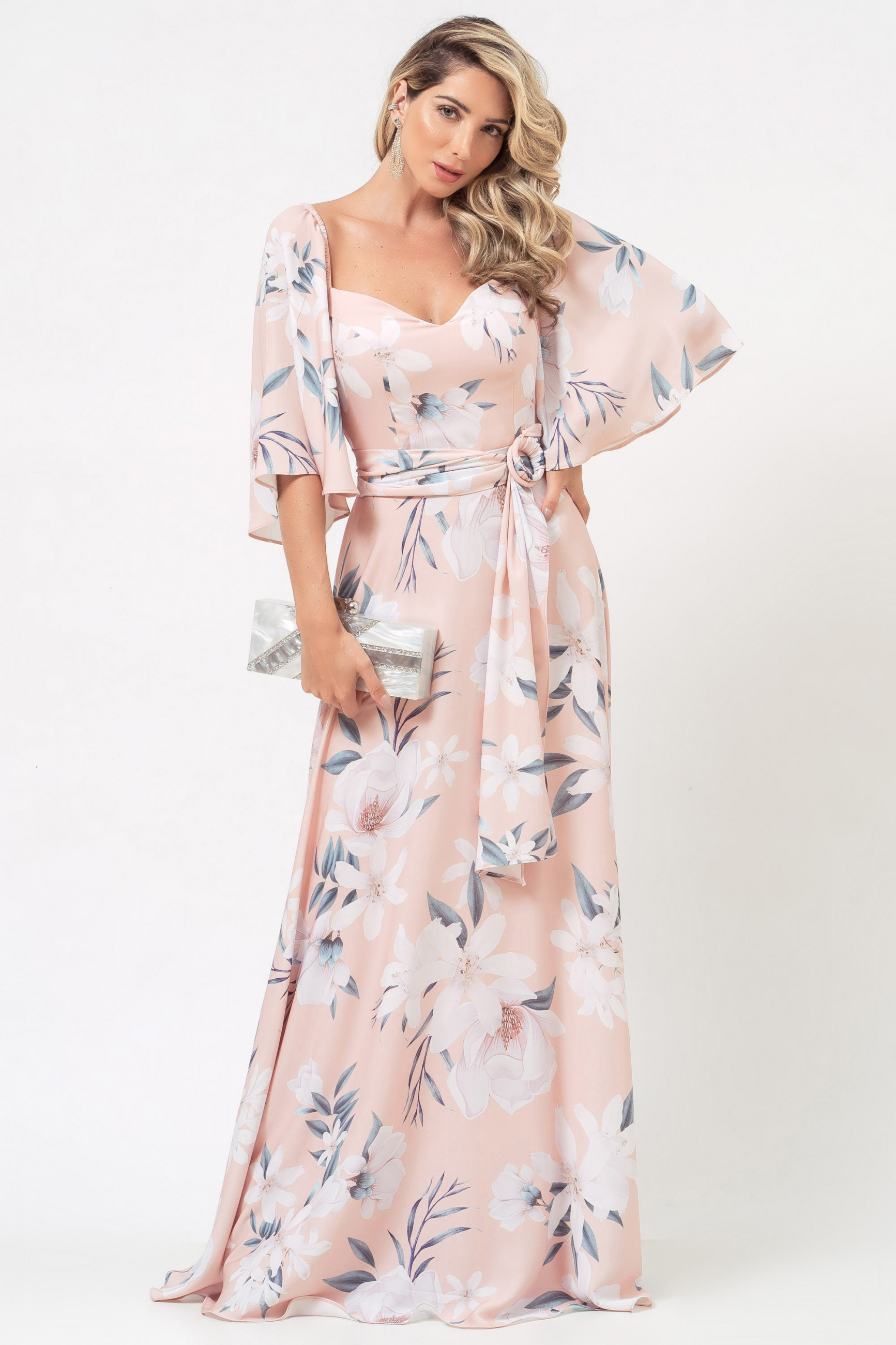 Vestido Longo Estampado Zoe Rosa