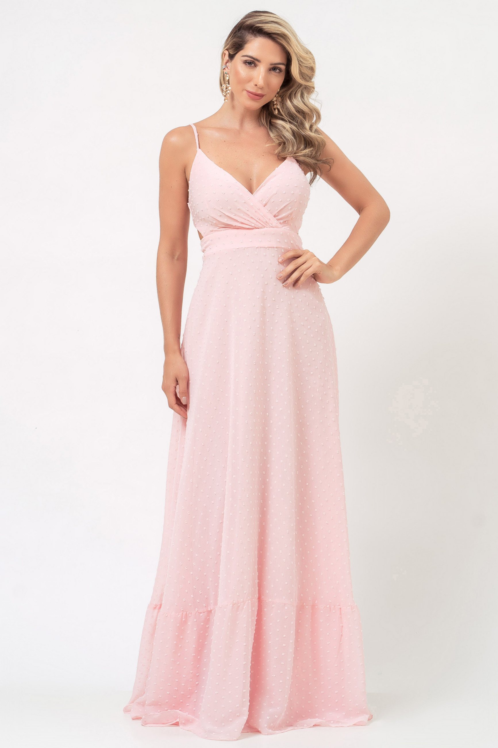 Vestido longo Valentina Rosa Claro