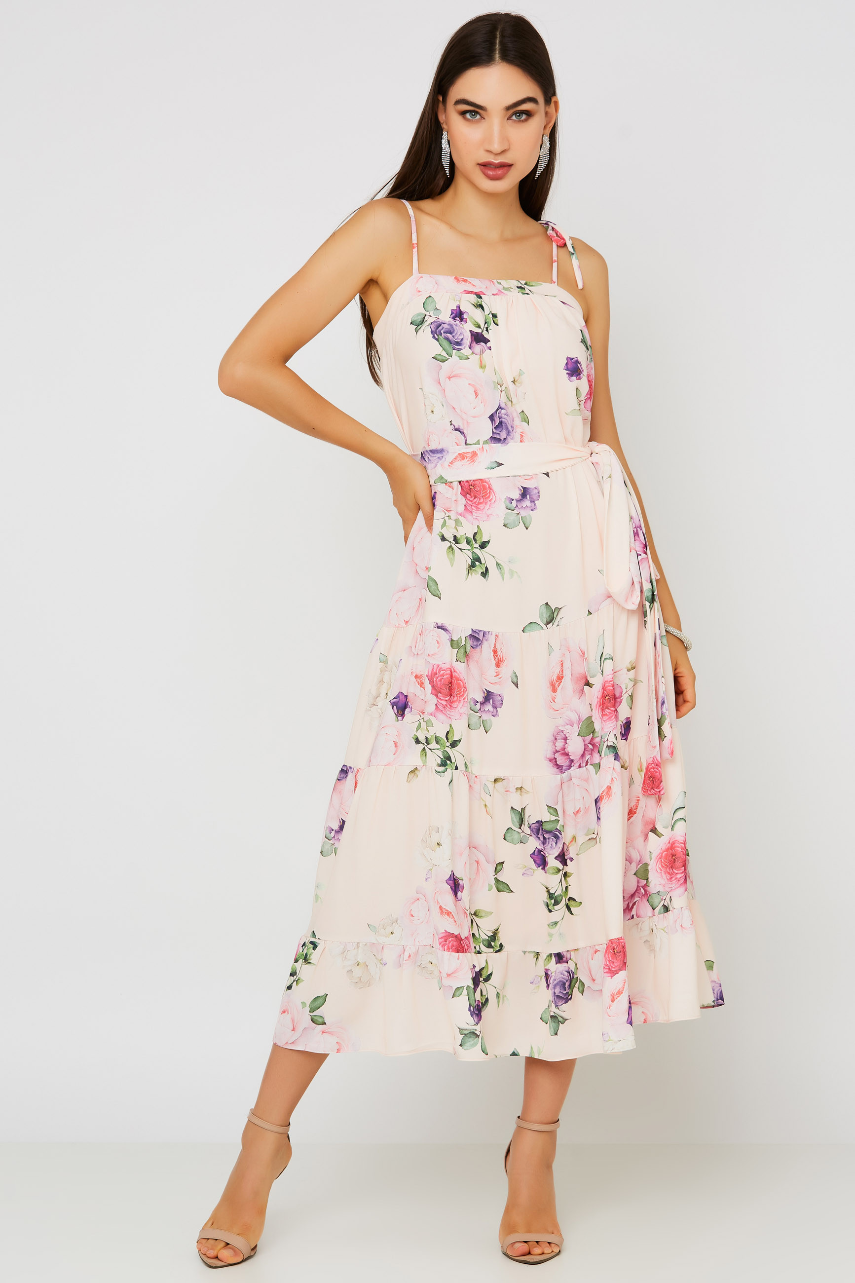 Vestido Midi Estampado Catarina Salmão