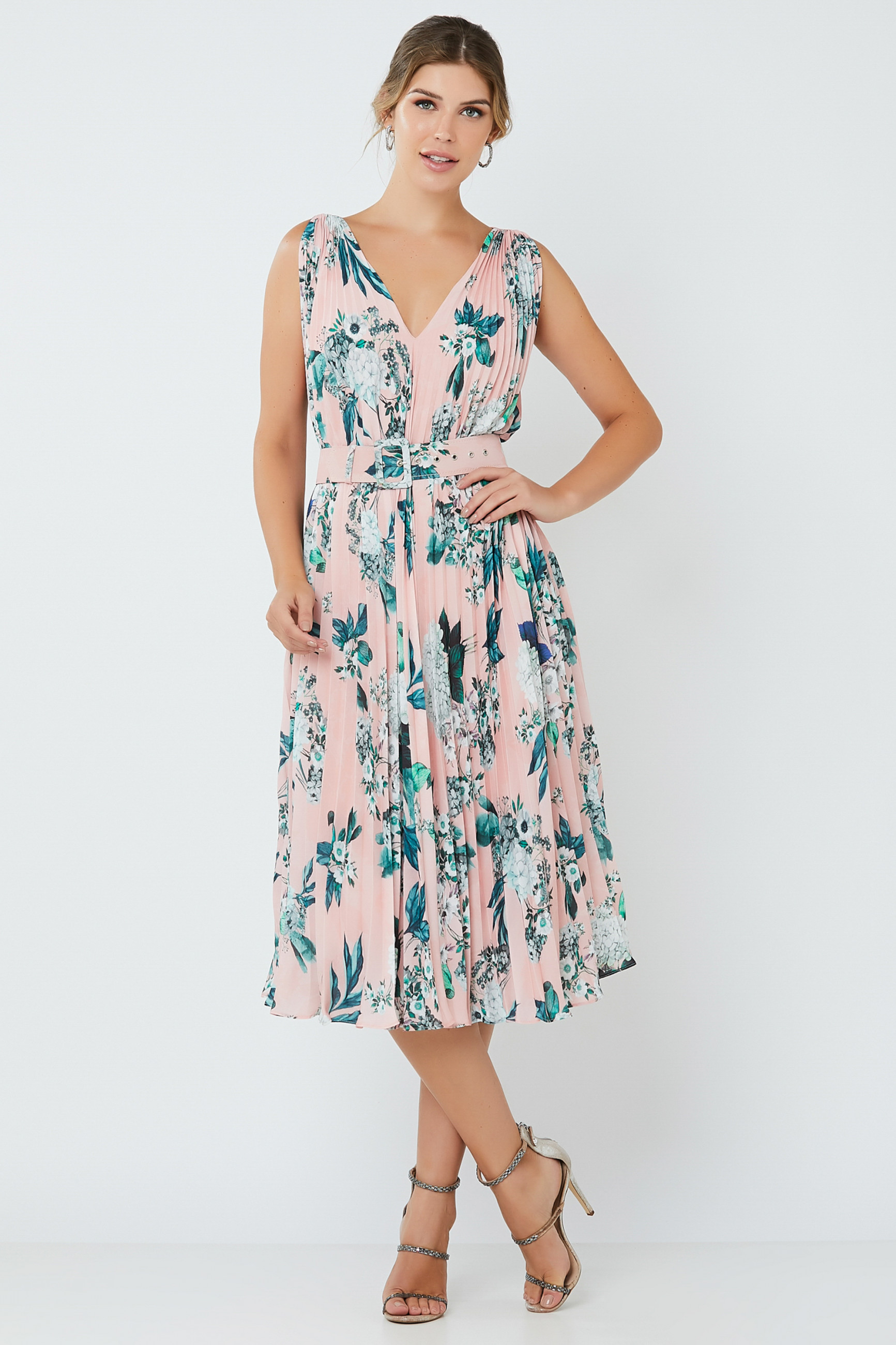 Vestido Midi Estampado Pietra Rosa