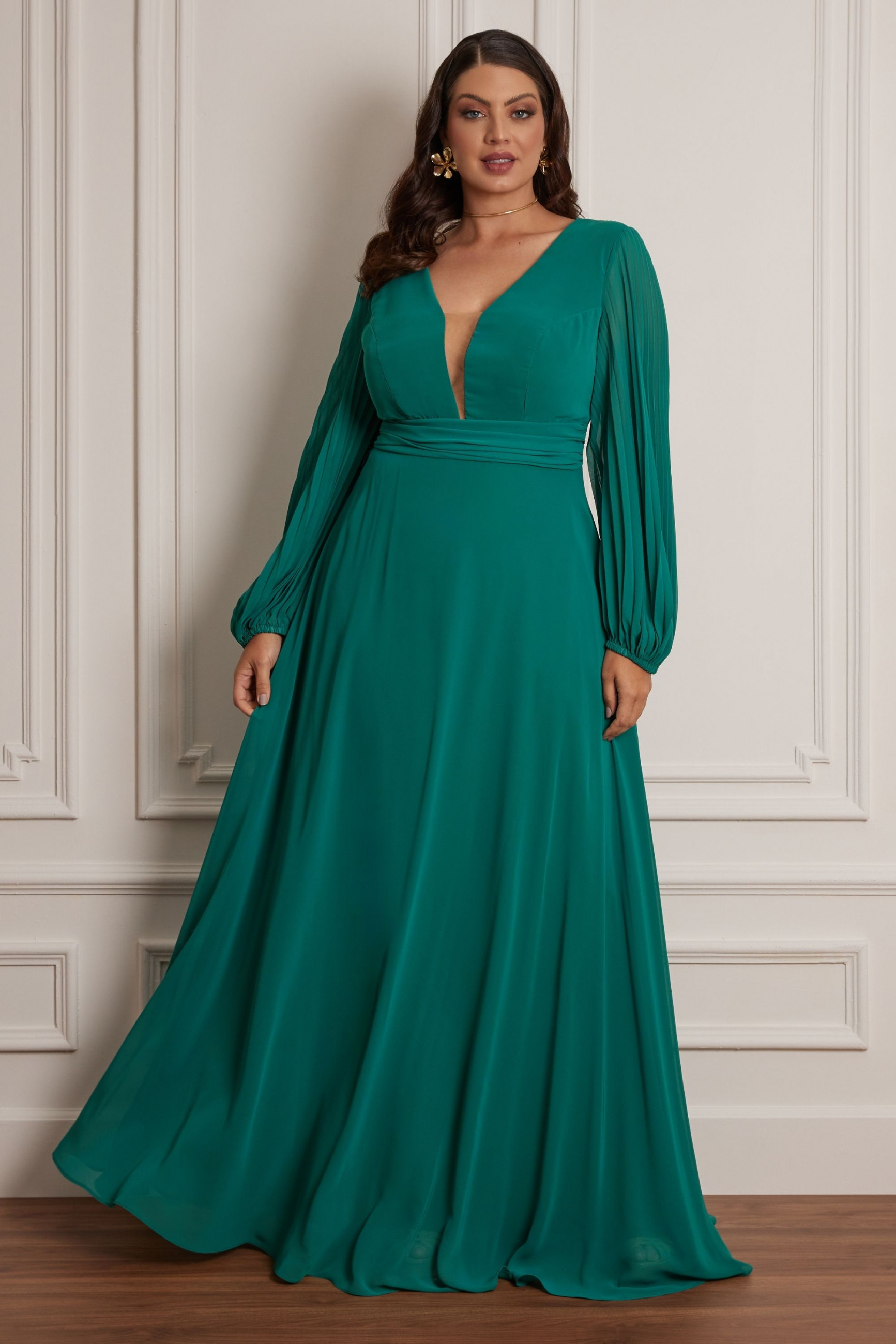 Vestido Festa Madrinha Plus Size Verde Esmeralda   Longo Ladydress
