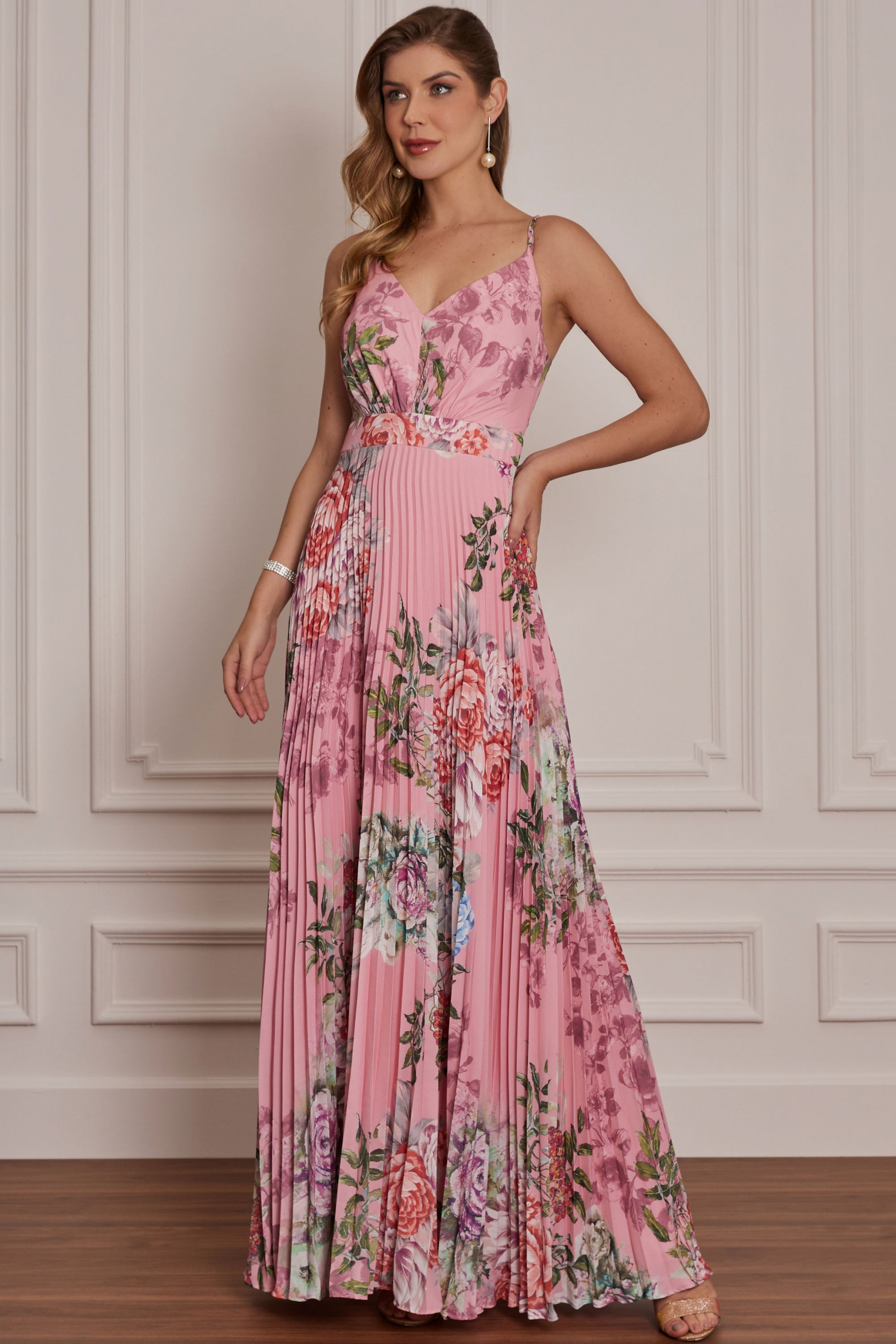 Vestido Festa Madrinha  Rosa Estampado  Longo Ladydress