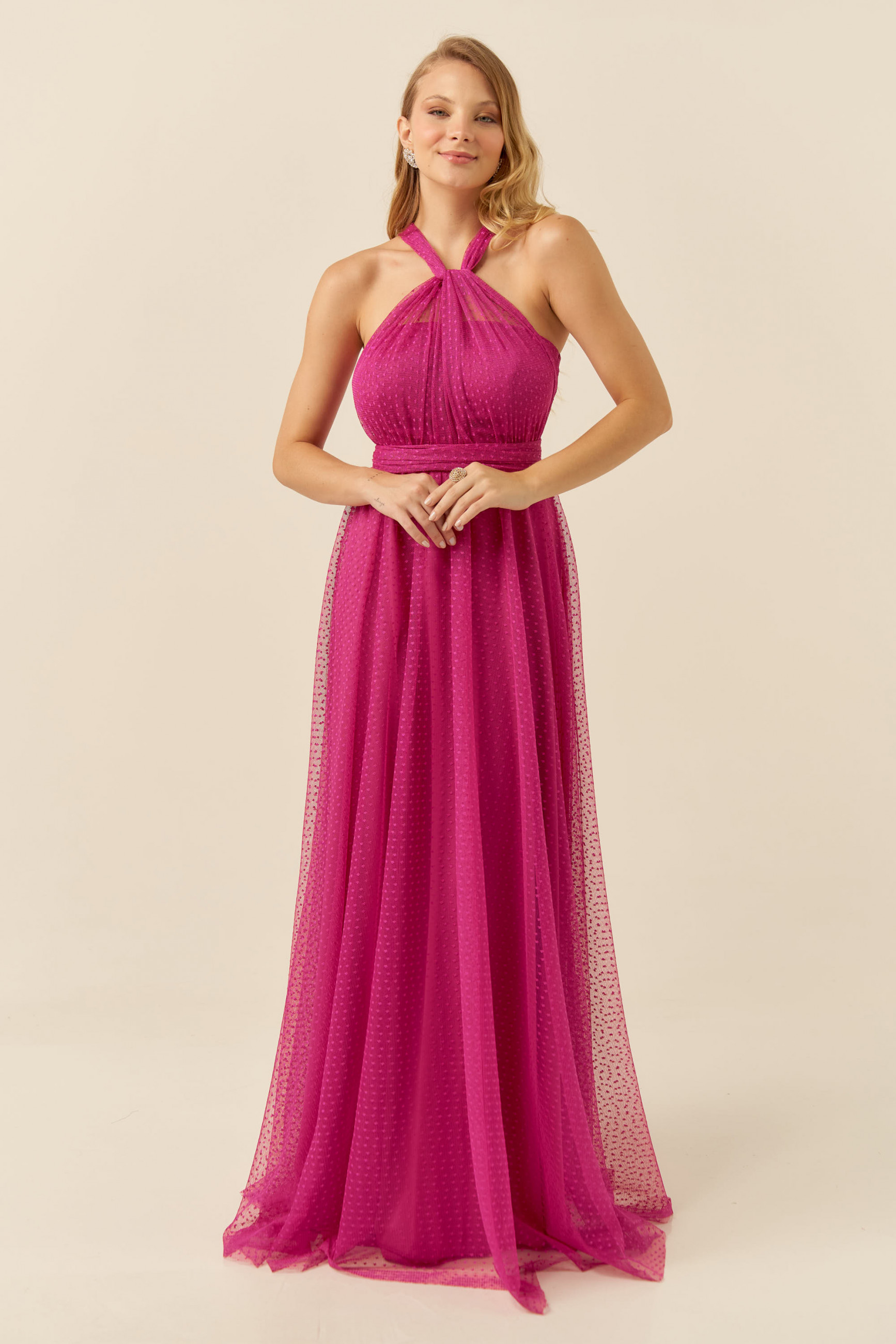 Vestido Festa Madrinha  Fúcsia   Longo Ladydress