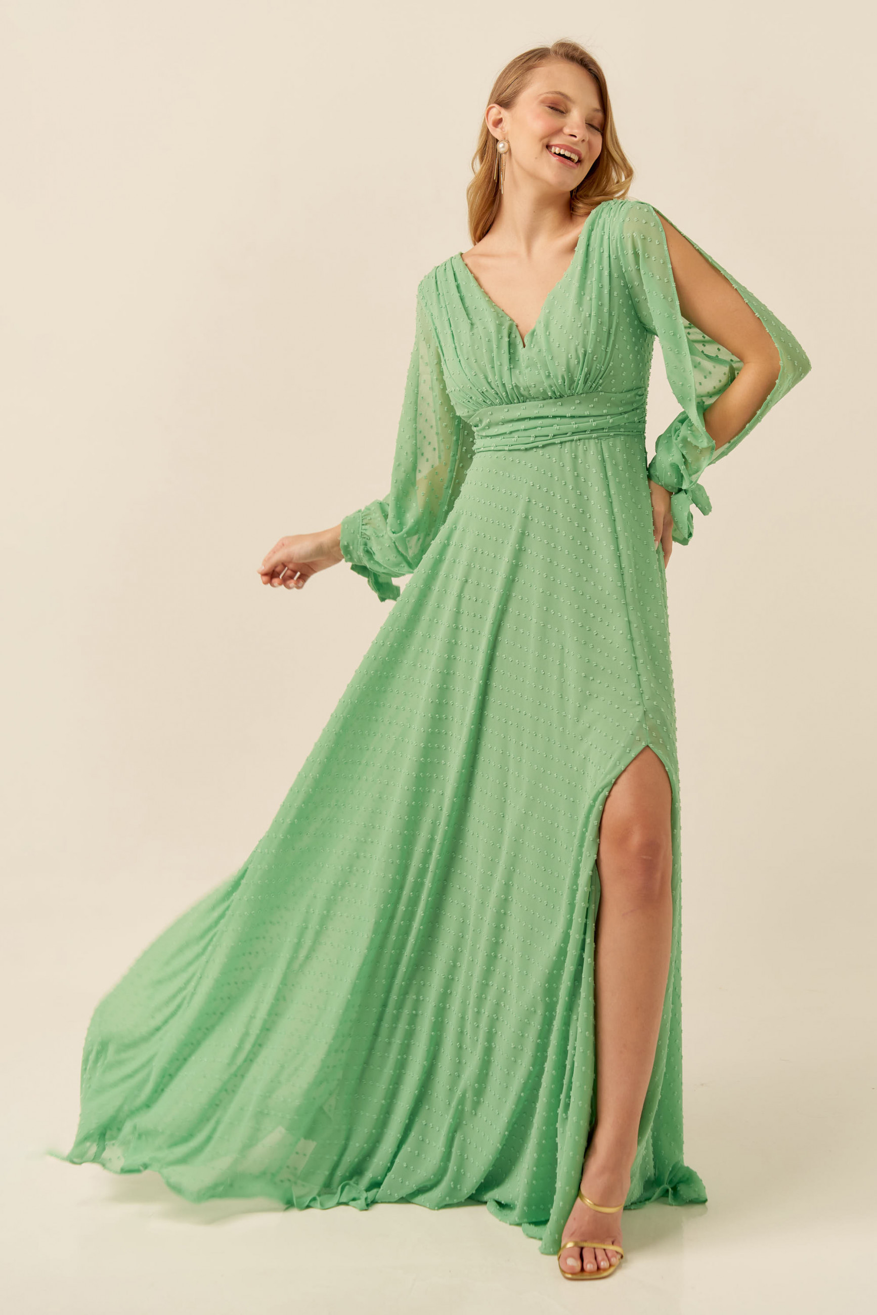 Vestido Festa Madrinha  Verde Menta  decote Longo Ladydress