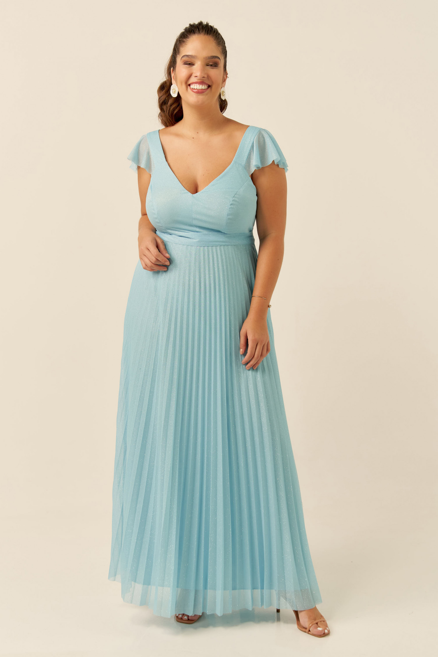 Vestido Festa Madrinha Plus Size Azul Serenity  babado Longo Ladydress