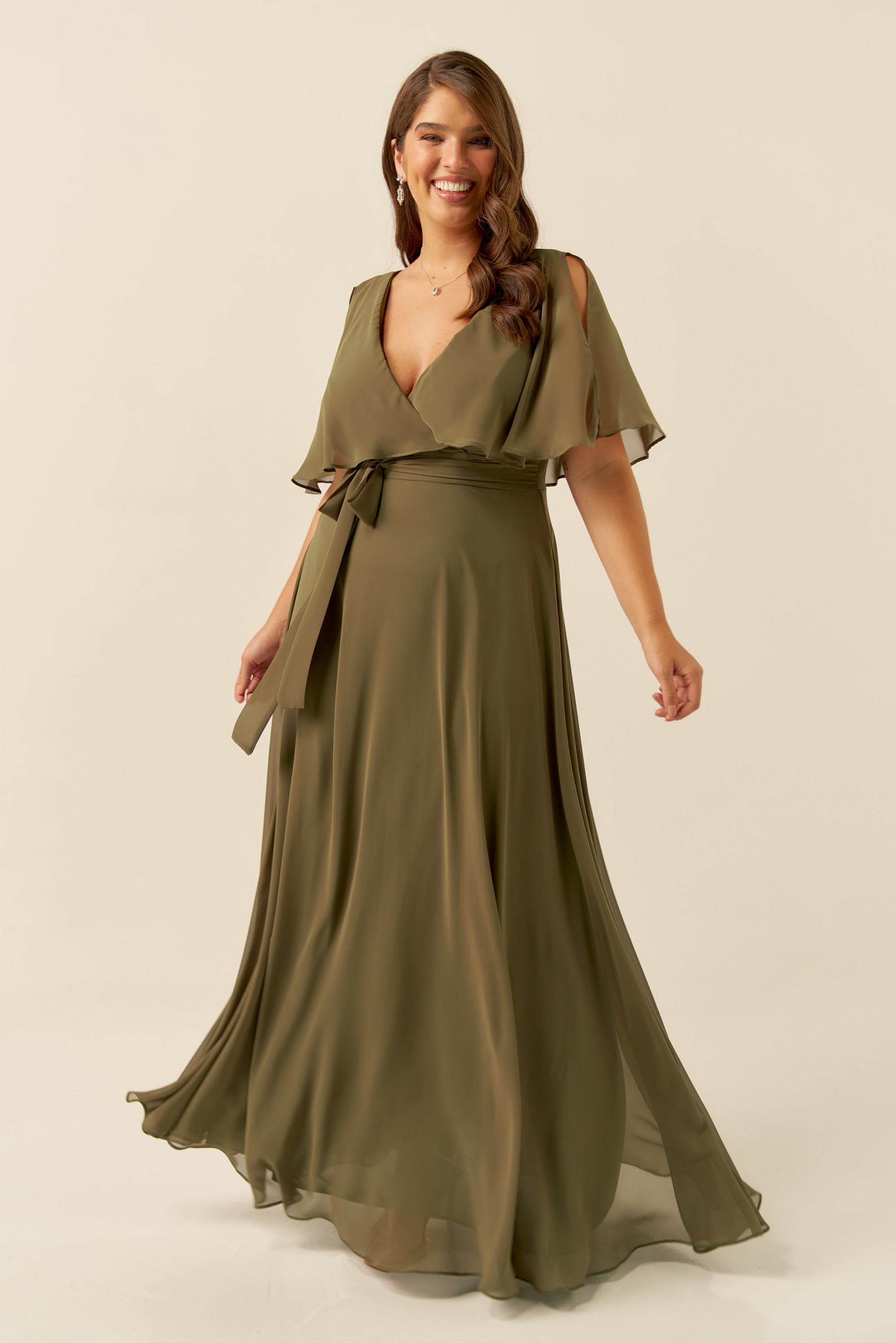 Vestido Festa Madrinha Plus Size Verde Oliva   Longo Ladydress