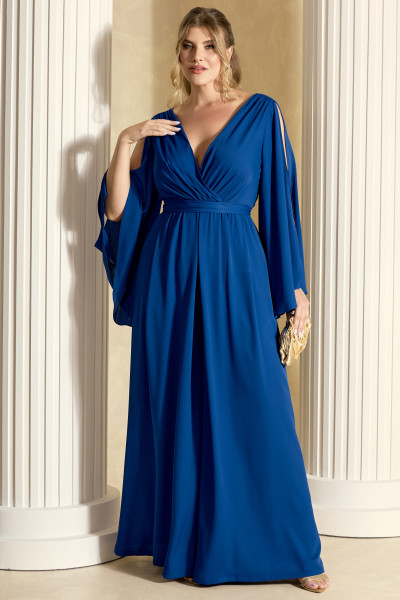 Macacão Longo Plus Size Azul Royal Cora Ladydress