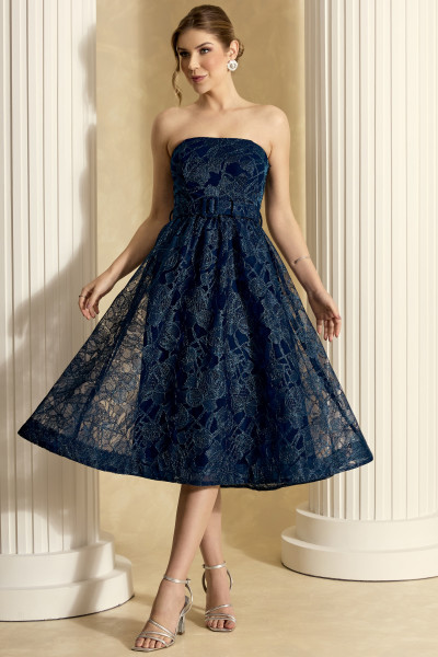 Vestido de Festa Midi Azul Marinho Lexie Ladydress