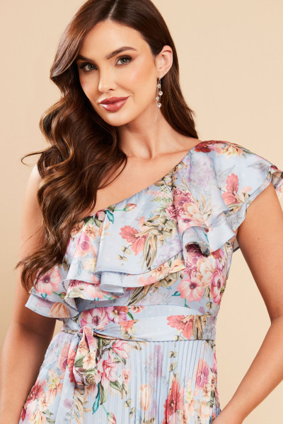 Vestido de Festa Longo Estampado Azul Serenity Raquel Ladydress