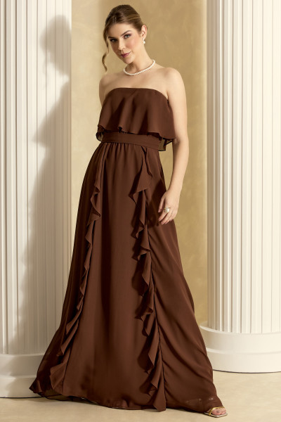 Vestido de Festa Longo Marrom Stella Ladydress