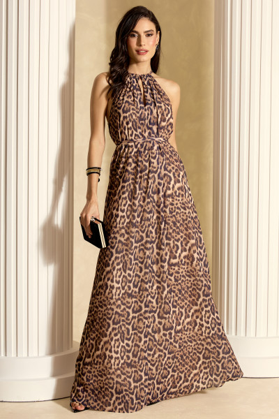 Vestido de Festa Longo Estampado Marrom Avery Ladydress