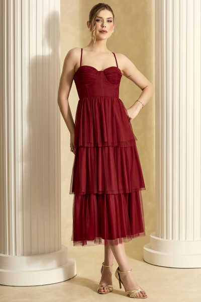 Vestido de Festa Midi Marsala Jordania Ladydress