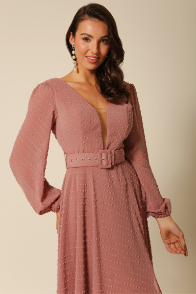 Vestido Festa Madrinha  Rose  decote manga Longo Ladydress