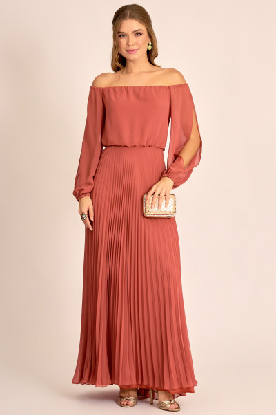 Vestido de Festa Longo Terracota Rubi Ladydress