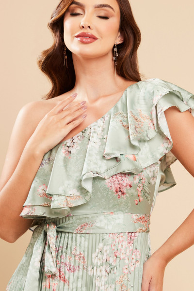 Vestido de Festa Longo Estampado Verde Menta Raquel Ladydress