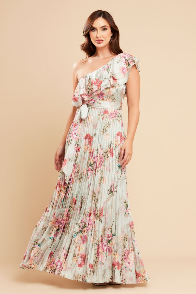 Vestido de Festa Longo Estampado Verde Menta Raquel Ladydress