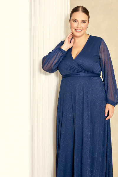 Vestido de Festa Longo Plus Size Azul Marinho Georgia Ladydress