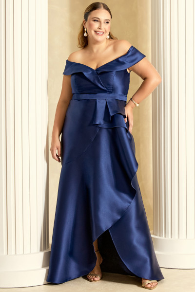 Vestido de Festa Longo Plus Size Azul Marinho Alcione Ladydress