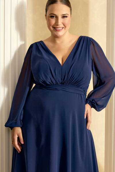 Vestido de Festa Midi Plus Size Azul Marinho Lily Ladydress