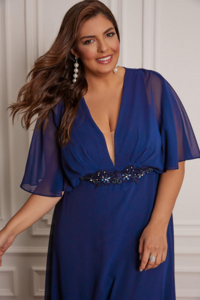 Vestido de Festa Longo Plus Size Azul Royal Jasmine Ladydress