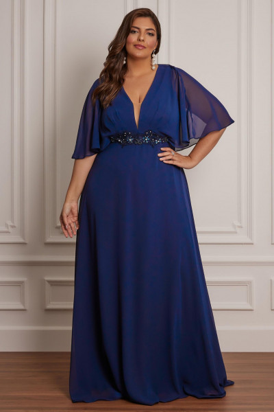 Vestido de Festa Longo Plus Size Azul Royal Jasmine Ladydress