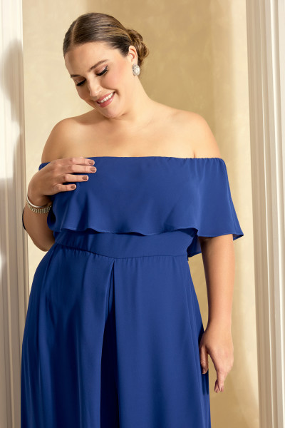Macacão Longo Plus Size Azul Royal Ayla Ladydress