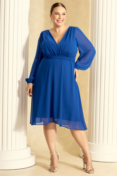 estido de Festa Midi Plus Size Azul Royal Lily Ladydress