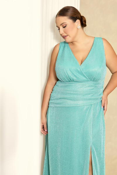 Vestido de Festa Longo Plus Size Azul Tiffany Bárbara Ladydress