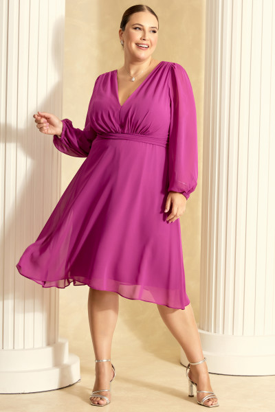 Vestido de Festa Midi Plus Size Fúcsia Lily