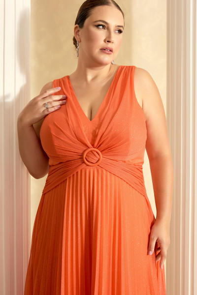 Vestido de Festa Longo Plus Size Laranja Melina Ladydress