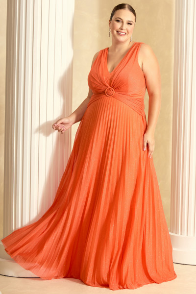 Vestido de Festa Longo Plus Size Laranja Melina Ladydress