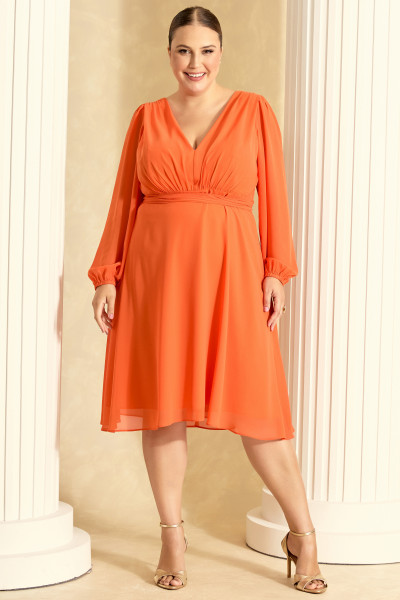 Vestido de Festa Midi Plus Size Laranja Lily Ladydress