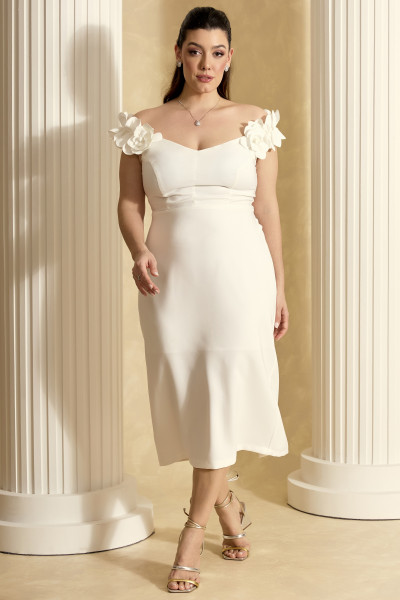 Vestido de Festa Midi Plus Size Off White Mariana Ladydress