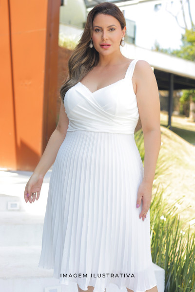 Vestido de Festa Midi Plus Size Off White Brisa Ladydress