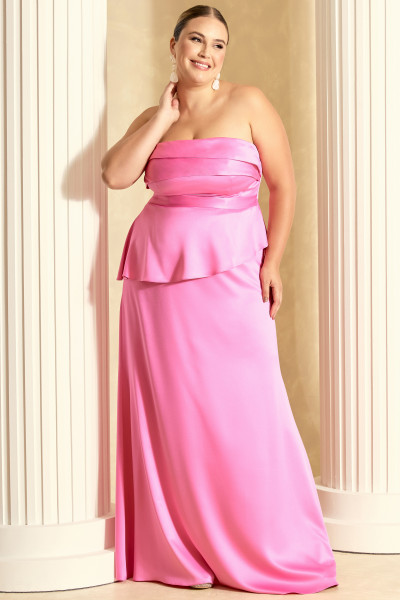 Vestido de Festa Longo Plus Size Pink Becky Ladydress