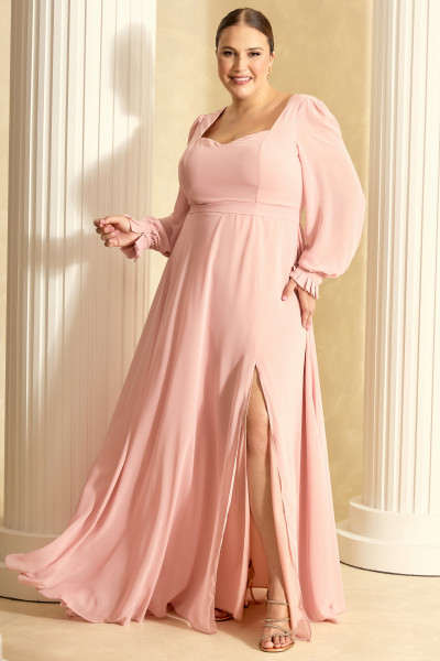 Vestido de Festa Longo Plus Size Rosa Priscila Ladydress
