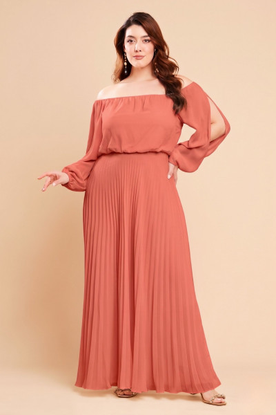 Vestido de Festa Longo Plus Size Terracota Rubi Ladydres