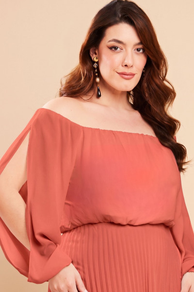 Vestido de Festa Longo Plus Size Terracota Rubi Ladydres