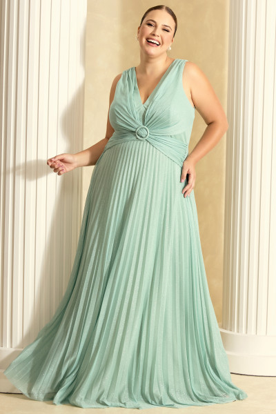 Vestido de Festa Longo Plus Size Verde Menta Melina Ladydress