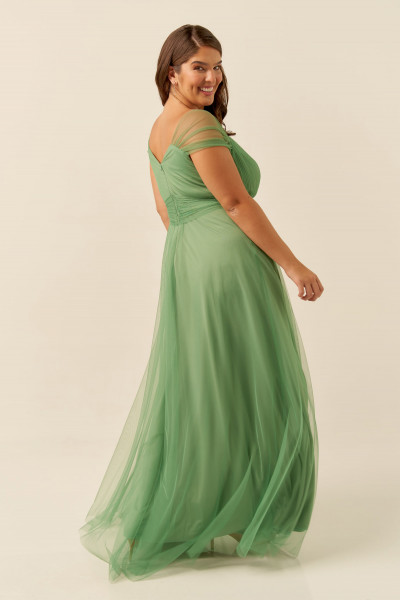 Vestido Festa Madrinha Plus Size Verde Oliva   Longo Ladydress