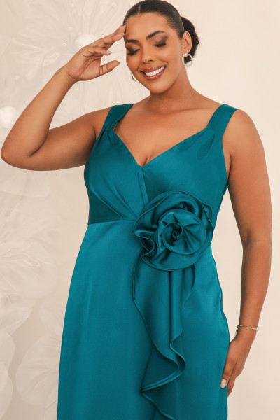 Vestido Festa Madrinha Plus Size Verde Petróleo   Longo Ladydress