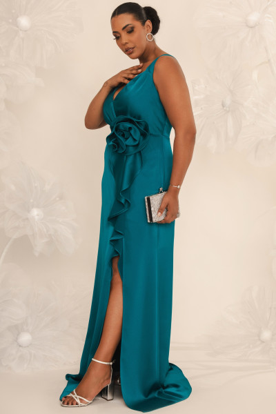 Vestido Festa Madrinha Plus Size Verde Petróleo   Longo Ladydress