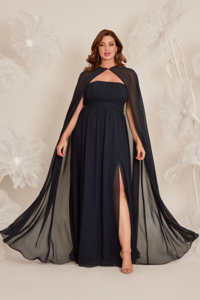 Vestido de Festa Longo Azul Marinho Elsa